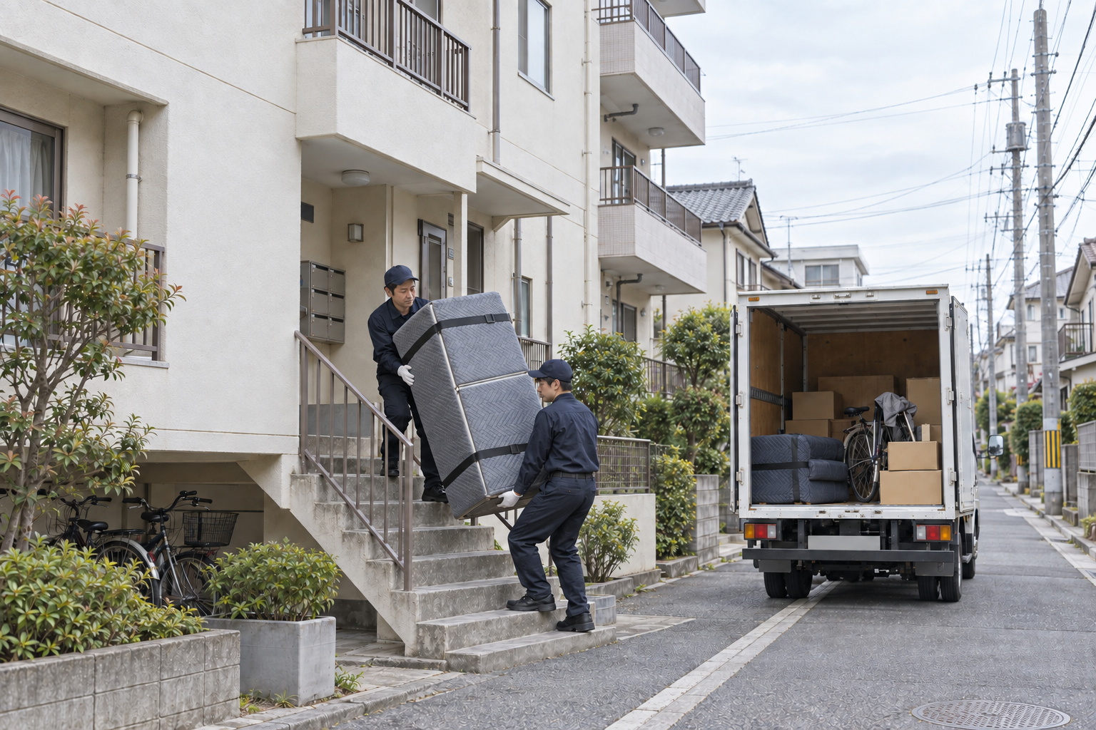 不用品をトラックへ運び出す様子